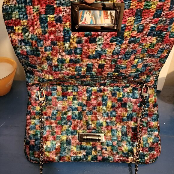 NEW small MARMI rainbow colored rectangular soft leather crossbody|clutch bag - Picture 7 of 9